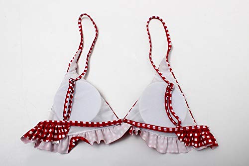 Conjunto de Bikini de Impresión a Cuadros con Volantes para Mujer Traje de Baño de Playa Acolchado Traje de Baño de Bikini de 2 Piezas