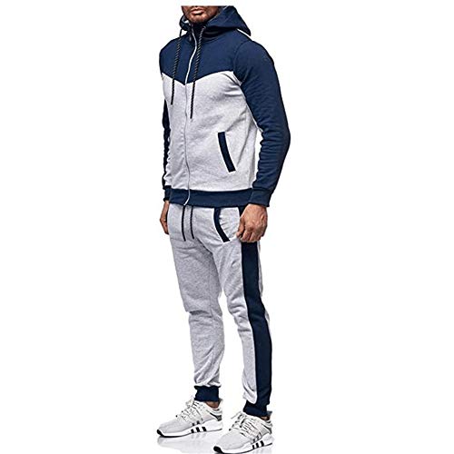 Conjunto de chándal para Hombre con cordón de Contraste Forro Polar Sudadera con Capucha Pantalones de chándal con Cremallera para Gimnasio Deporte Talla Conjunto de sudadera con cremallera