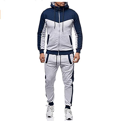 Conjunto de chándal para Hombre con cordón de Contraste Forro Polar Sudadera con Capucha Pantalones de chándal con Cremallera para Gimnasio Deporte Talla Conjunto de sudadera con cremallera