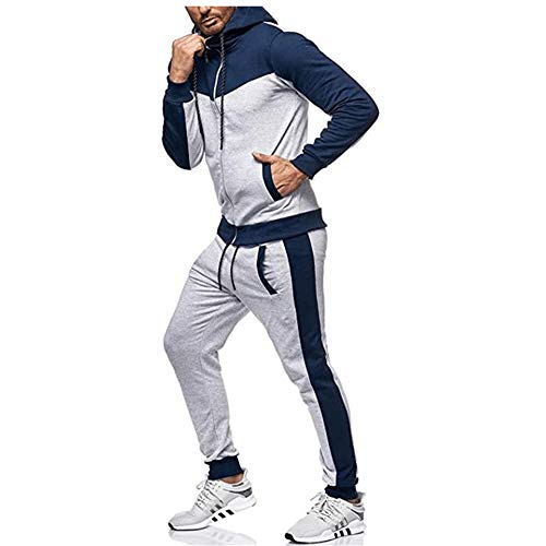 Conjunto de chándal para Hombre con cordón de Contraste Forro Polar Sudadera con Capucha Pantalones de chándal con Cremallera para Gimnasio Deporte Talla Conjunto de sudadera con cremallera