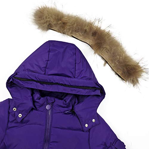 Conjunto de Esquí 2 Piezas Traje de Nieve - Chaqueta con Capucha + Pantalón de Esquí Niños Niñas Traje de Esquí Abrigos de Pluma Pantalones de Nieve de Babero Impermeable, Púrpura 3-4 Años
