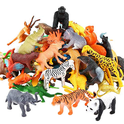Conjunto de Juguetes Animales de Mini Selva de 54 Piezas,Favoritos de Fiesta de Animales de Mundo Zoológico para Chicos, Conjunto de Juguetes de Animales de Granja Pequeños de Bosque para los Niños
