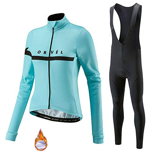 Conjunto de Maillot de Ciclismo de Lana Térmica de Manga Larga de Invierno, Ropa de MTB para Mujer con Pantalones Acolchados de Gel 9D (Color : A, Talla : M)