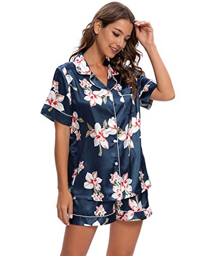 Conjunto De Pijamas para Mujer Ropa De Dormir con Botones Suaves Top Y Pantalones Cortos De 2 Piezas Ropa De Dormir para Mujer Pijamas para Mujer