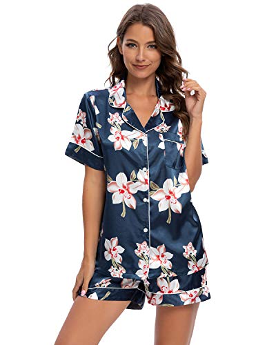 Conjunto De Pijamas para Mujer Ropa De Dormir con Botones Suaves Top Y Pantalones Cortos De 2 Piezas Ropa De Dormir para Mujer Pijamas para Mujer