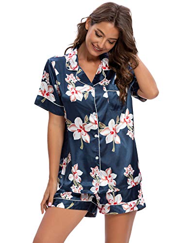 Conjunto De Pijamas para Mujer Ropa De Dormir con Botones Suaves Top Y Pantalones Cortos De 2 Piezas Ropa De Dormir para Mujer Pijamas para Mujer