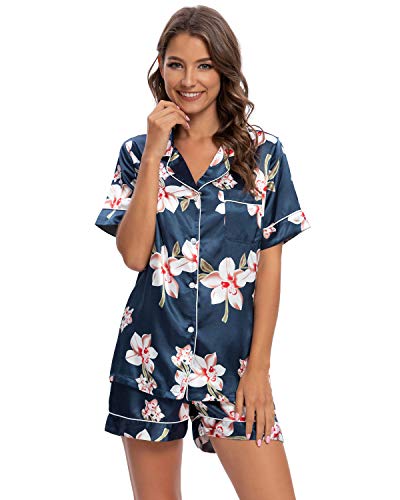 Conjunto De Pijamas para Mujer Ropa De Dormir con Botones Suaves Top Y Pantalones Cortos De 2 Piezas Ropa De Dormir para Mujer Pijamas para Mujer