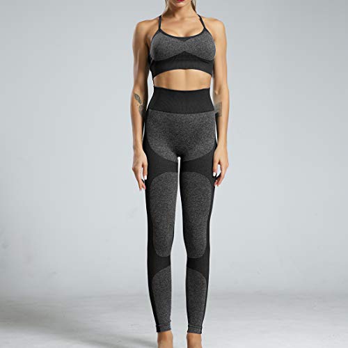Conjunto De Ropa De Yoga Pantalones de Yoga Elásticos Deportivo Leggings y Sujetadores Deportivos para Gimnasio Running Yoga (Negro (Traje), S)