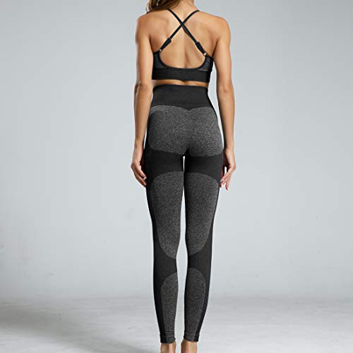 Conjunto De Ropa De Yoga Pantalones de Yoga Elásticos Deportivo Leggings y Sujetadores Deportivos para Gimnasio Running Yoga (Negro (Traje), S)