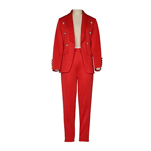 Conjunto de Traje para Mujer,Color Sólido Blazer y Pantalones Dos Piezas Set,Chaquetas de Traje de Negocios Elegante Blazer de Manga Larga+Pantalones de Traje para Oficina y Bodas Rojo XXL