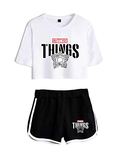 Conjunto Mujer Top y Pantalones Cortos Stranger Things, Conjunto Deportivo Camiseta y Pantalón Stranger Things Chica, Chándal para Niñas y Mujers (28,S)