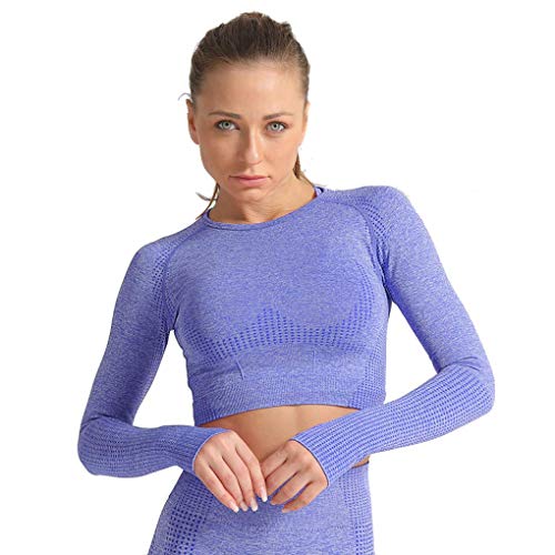 Conjunto Yoga 2 Piezas para Mujer Conjunto Deportivo Pantalones De Yoga Súper Elásticos Sin Costuras Camiseta Deportiva De Manga Larga Sin Costuras Mujer (Set 2 Morado, S)