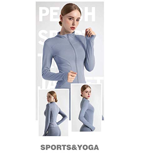 Conjunto Yoga 3 Piezas Ropa Fitness Entrenamiento, Top Pantalones y Chaqueta de Yoga Súper Elásticos. Leggings+Bralette para Mujer+Chaqueta de Manga Larga Mujer (Azul Claro, M)