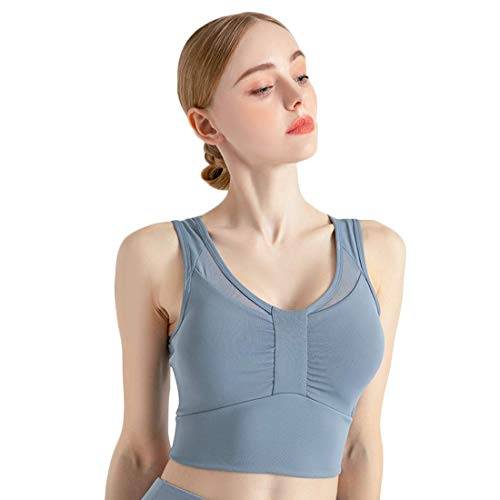 Conjunto Yoga 3 Piezas Ropa Fitness Entrenamiento, Top Pantalones y Chaqueta de Yoga Súper Elásticos. Leggings+Bralette para Mujer+Chaqueta de Manga Larga Mujer (Azul Claro, M)