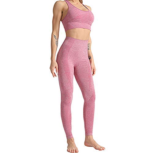 Conjunto Yoga 3 Piezas Ropa Fitness , Pantalones De Yoga Súper Elásticos Sin Costuras+Bralette Para Mujer+Camiseta Deportiva De Manga Larga Sin Costuras Mujer Rosa M