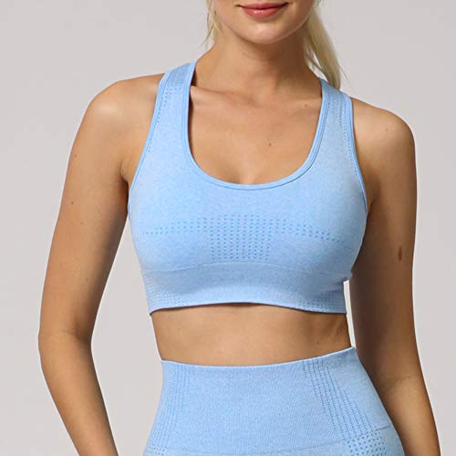 Conjunto Yoga 3 Piezas Ropa Fitness , Pantalones De Yoga Súper Elásticos Sin Costuras+Bralette Para Mujer+Camiseta Deportiva De Manga Larga Sin Costuras Mujer Azul L