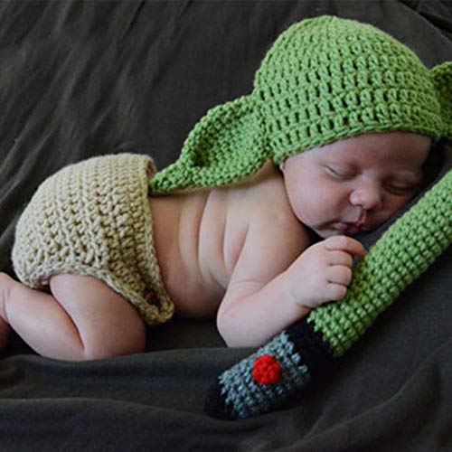 Conjuntos de Accesorios de fotografía para bebés, Conjunto de Trajes de Yoda de Punto de Ganchillo Hecho a Mano para fotografía de recién Nacidos
