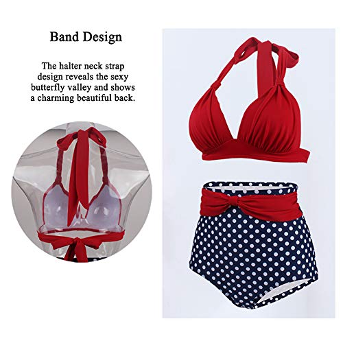 Conjuntos de Bikinis para Mujer, Traje de BañO para Mujer de Dos Piezas, Traje de BañO Control de Barriga Fruncido Conjunto de Tankini con Cuello Halter Retro para Mujer,H,M