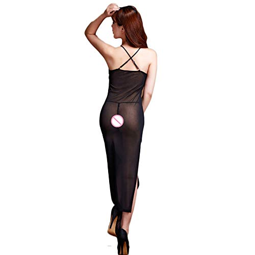 Conjuntos de lencería para Mujer Lencería Sexy para Mujer Vestido Largo erótico Transparente Babydoll Ropa Interior de Porno Camisón Femenino Pijama Íntimo Verano @ Black_One_Size