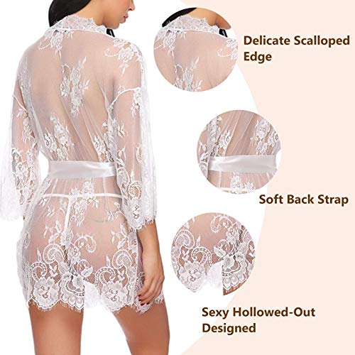 Conjuntos de lencería para Mujer Transparente Ropa de Dormir con Tanga Lenceria Erotica Babydoll Ropa Interior (M, Blanco)