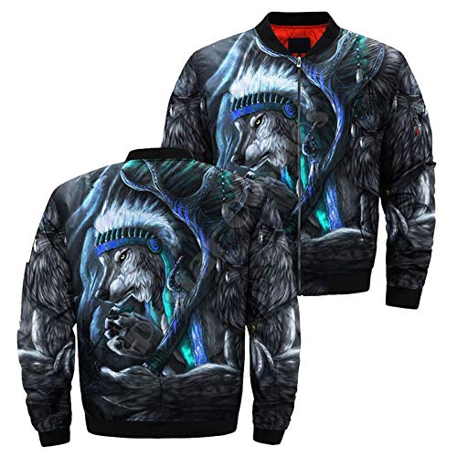 CONPLWS Wolf 3D Chaquetas de Bombardero Gruesas Jerseys Unisex Abrigo Militar del ejército nórdico