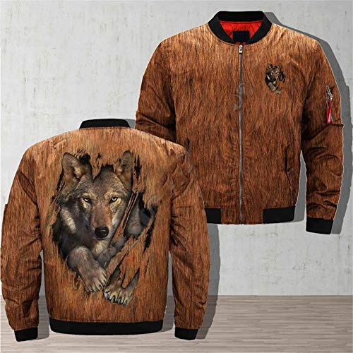 CONPLWS Wolf 3D Chaquetas de Bombardero Gruesas Jerseys Unisex Abrigo Militar del ejército nórdico