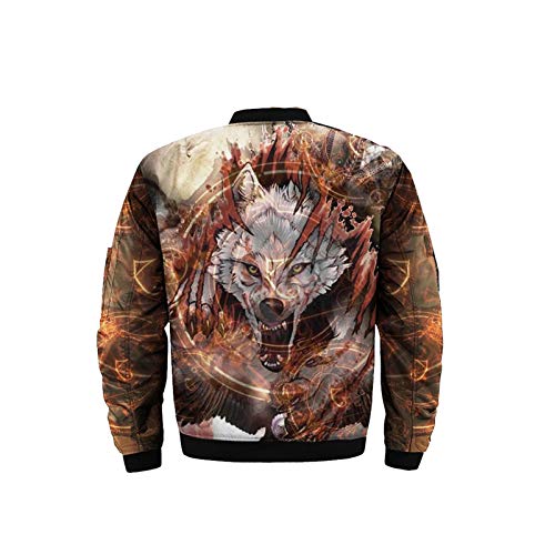 CONPLWS Wolf 3D Chaquetas de Bombardero Gruesas Jerseys Unisex Abrigo Militar del ejército nórdico