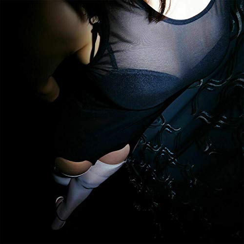 CONSUNDYTT Body de Malla Transparente con Liguero de 6 Correas, lencería de Noche Sexy Body Liguero para Medias hasta el Muslo,Rojo,L