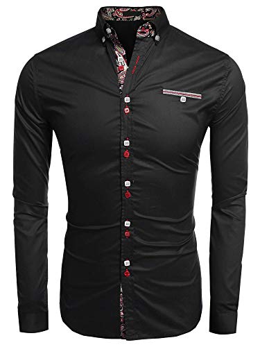 Coofandy Camisa Casual Manga Larga Para Hombre de Moda Negro Talla-XL