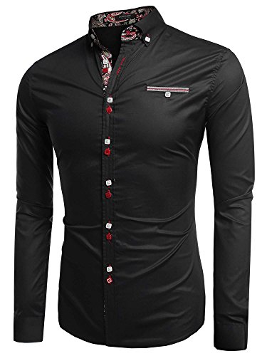 Coofandy Camisa Casual Manga Larga Para Hombre de Moda Negro Talla-XL