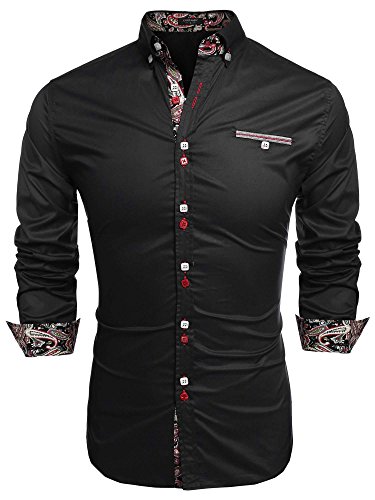 Coofandy Camisa Casual Manga Larga Para Hombre de Moda Negro Talla-XL