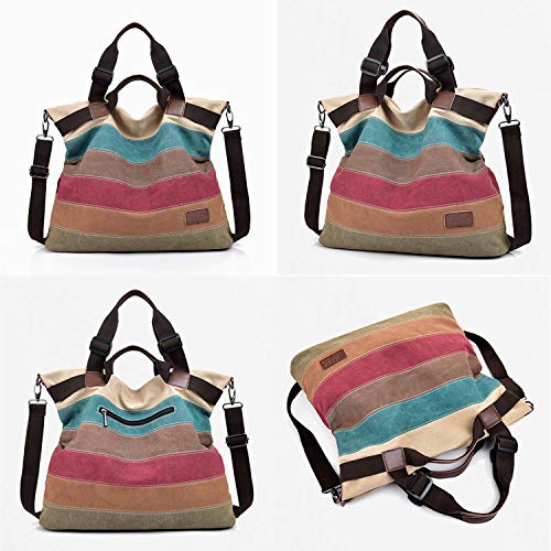 COOFIT Bolsos de Mujer, Bolso Bandolera Grandes Bolsos de Hombro Bolso Tote Bolso Shopper Multicolor Rayas La Lona De Los Totalizadores Bolsos Crossbody