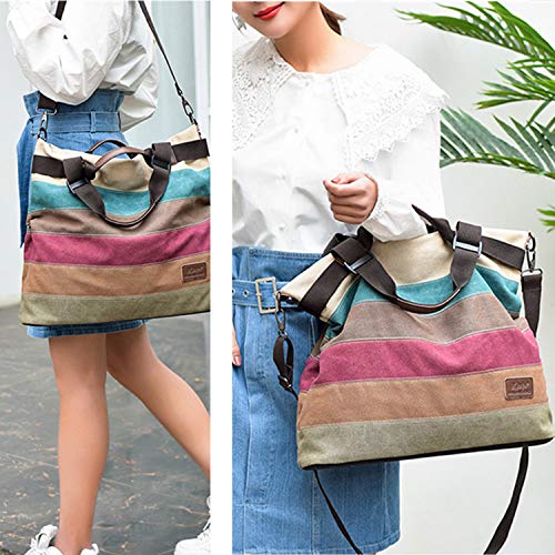 COOFIT Bolsos de Mujer, Bolso Bandolera Grandes Bolsos de Hombro Bolso Tote Bolso Shopper Multicolor Rayas La Lona De Los Totalizadores Bolsos Crossbody