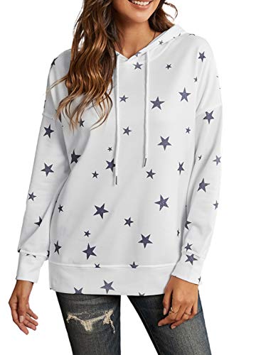 CORAFRITZ Las mujeres de moda sudaderas con estampado de estrellas de manga larga jersey suelto dividido lateral camisa con cordón sudadera con capucha para mujer manga larga camiseta