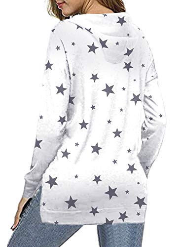 CORAFRITZ Las mujeres de moda sudaderas con estampado de estrellas de manga larga jersey suelto dividido lateral camisa con cordón sudadera con capucha para mujer manga larga camiseta