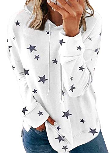 CORAFRITZ Las mujeres de moda sudaderas con estampado de estrellas de manga larga jersey suelto dividido lateral camisa con cordón sudadera con capucha para mujer manga larga camiseta