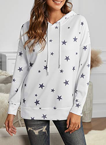 CORAFRITZ Las mujeres de moda sudaderas con estampado de estrellas de manga larga jersey suelto dividido lateral camisa con cordón sudadera con capucha para mujer manga larga camiseta