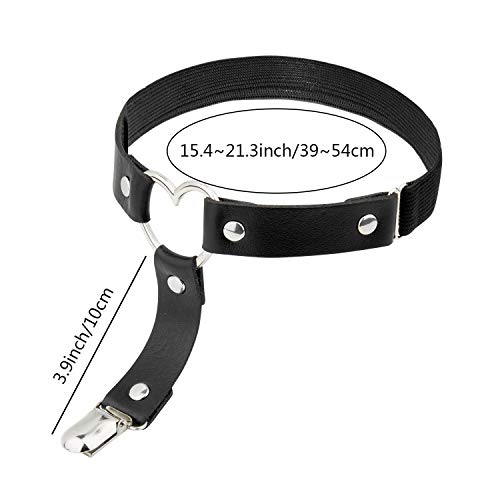 Corazon gótico Anillo de la Pierna,Comius Sharp 2 PCS Ajustable Elástica Pierna Arnés Cinturón Punk Gótico,de piel sintética con en forma de corazón para, Suspender con Clips de Metal - Negro