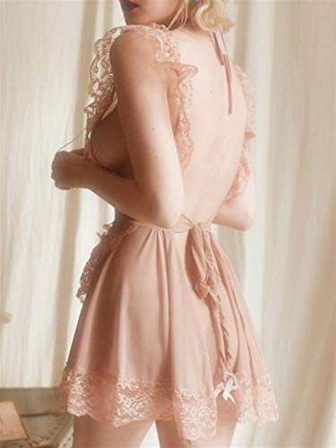 Cosplay de la Criada Francesa de lencería Femenina Perspectiva Atractiva de la Ropa Interior de Encaje Siervo Vestimenta clásica (Color : Pink, Size : One Size)