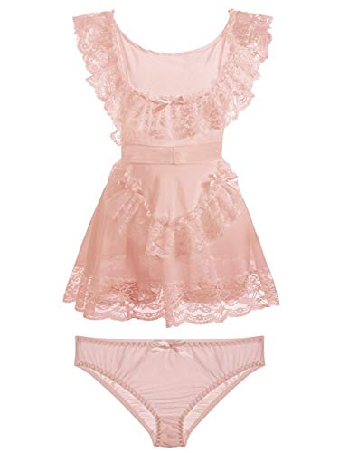 Cosplay de la Criada Francesa de lencería Femenina Perspectiva Atractiva de la Ropa Interior de Encaje Siervo Vestimenta clásica (Color : Pink, Size : One Size)