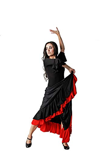 Costumizate! Falda Doble Volante Negro con Rojo/Falda de ensayo con Doble Volante Negra y roja para Mujer Adulta Talla XL