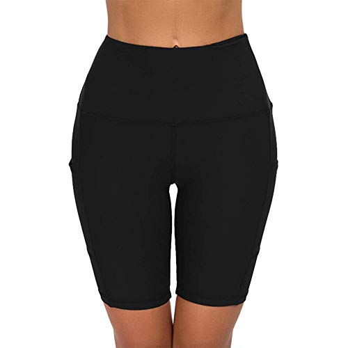 COTOP Pantalones cortos de yoga para correr, pantalones cortos deportivos de cintura alta con bolsillos laterales para mujeres ( L )