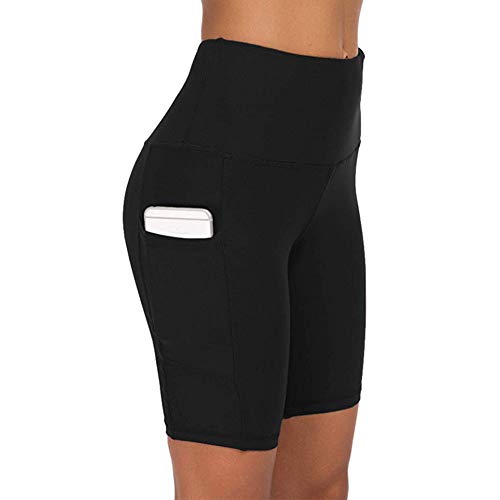 COTOP Pantalones cortos de yoga para correr, pantalones cortos deportivos de cintura alta con bolsillos laterales para mujeres ( L )