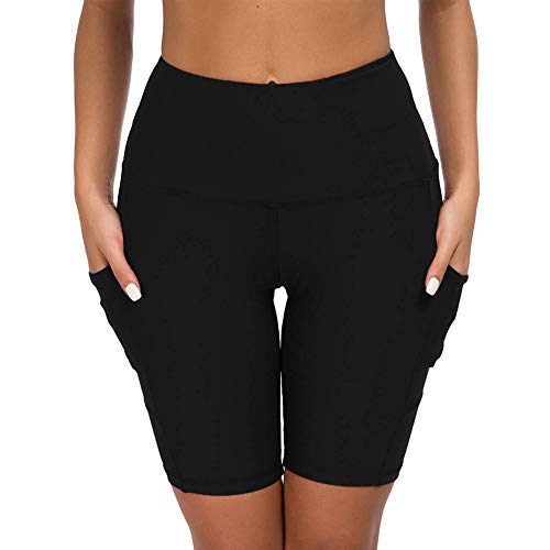 COTOP Pantalones cortos de yoga para correr, pantalones cortos deportivos de cintura alta con bolsillos laterales para mujeres ( S )