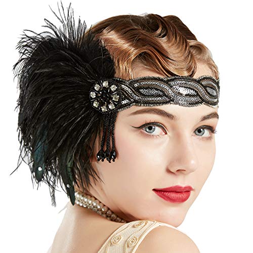 Coucoland Diadema de los años 20 para mujer, estilo años 20, charlestón, Great Gatsby, accesorio para disfraz negro/plateado Talla única