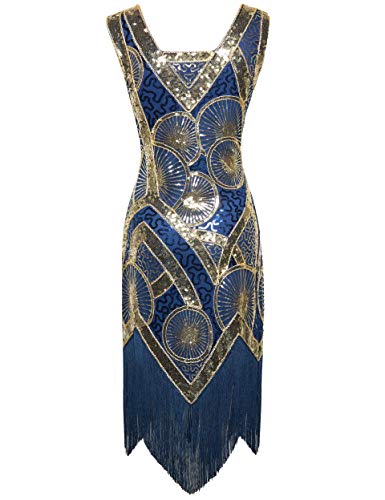 Coucoland Vestido de mujer estilo vintage Art Deco de los años 20 con cuello en V y cuentas con flecos.