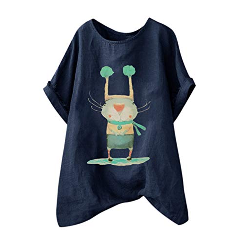 COZOCO Blusa De Manga Corta con Cuello Redondo O Cuello Holgado con Estampado De Lino Suelto para Mujer