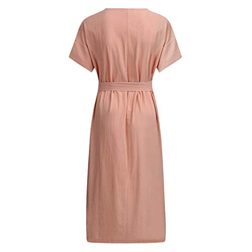 COZOCO Mujer Playa Largos Verano Vestido Boho Hendidura Falda Larga Casual Vestido Playeros(Rosado,EU-40/CN-XL)