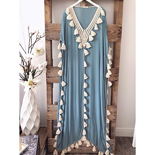 COZOCO Nueva Bohemia Verano Falda Playa Suelta Cintura Vestido Nacional Viento Verano PAI Playa Borla (EU-34/CN-S, Azul)