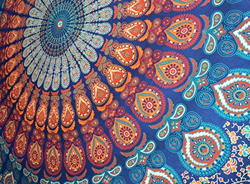 Craftozone Multi-Colored Mandala Tapestry Indian Wall Hanging, Bedsheet (Dark Blue, 230x220 cms)